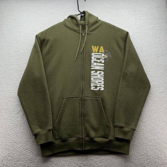 Unbranded Other - Ocean Shores Washington Hoodie Mens XL Full Zip Army Green Sweatshirt Beach Town